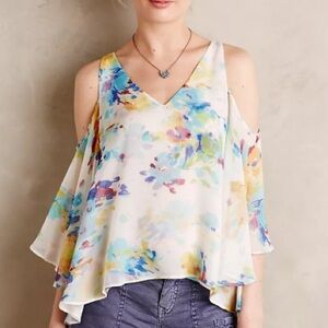Maeve Anthropologie Watercolor Silk Top